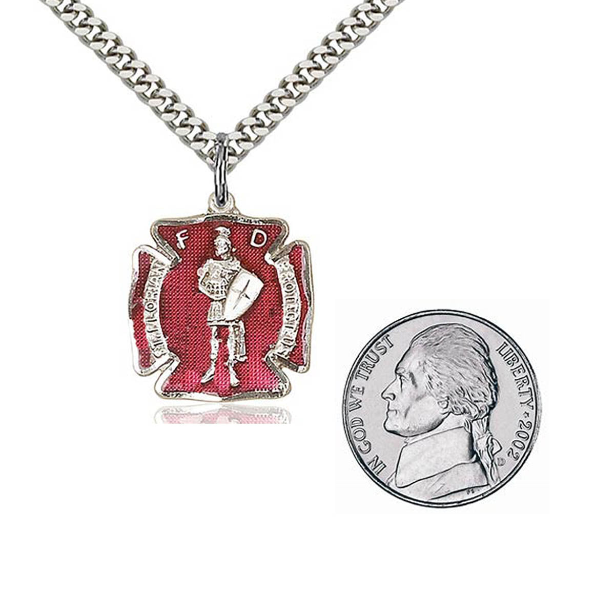 Sterling Silver St. Florian Pendant with Red Epoxy 0070ESS24S