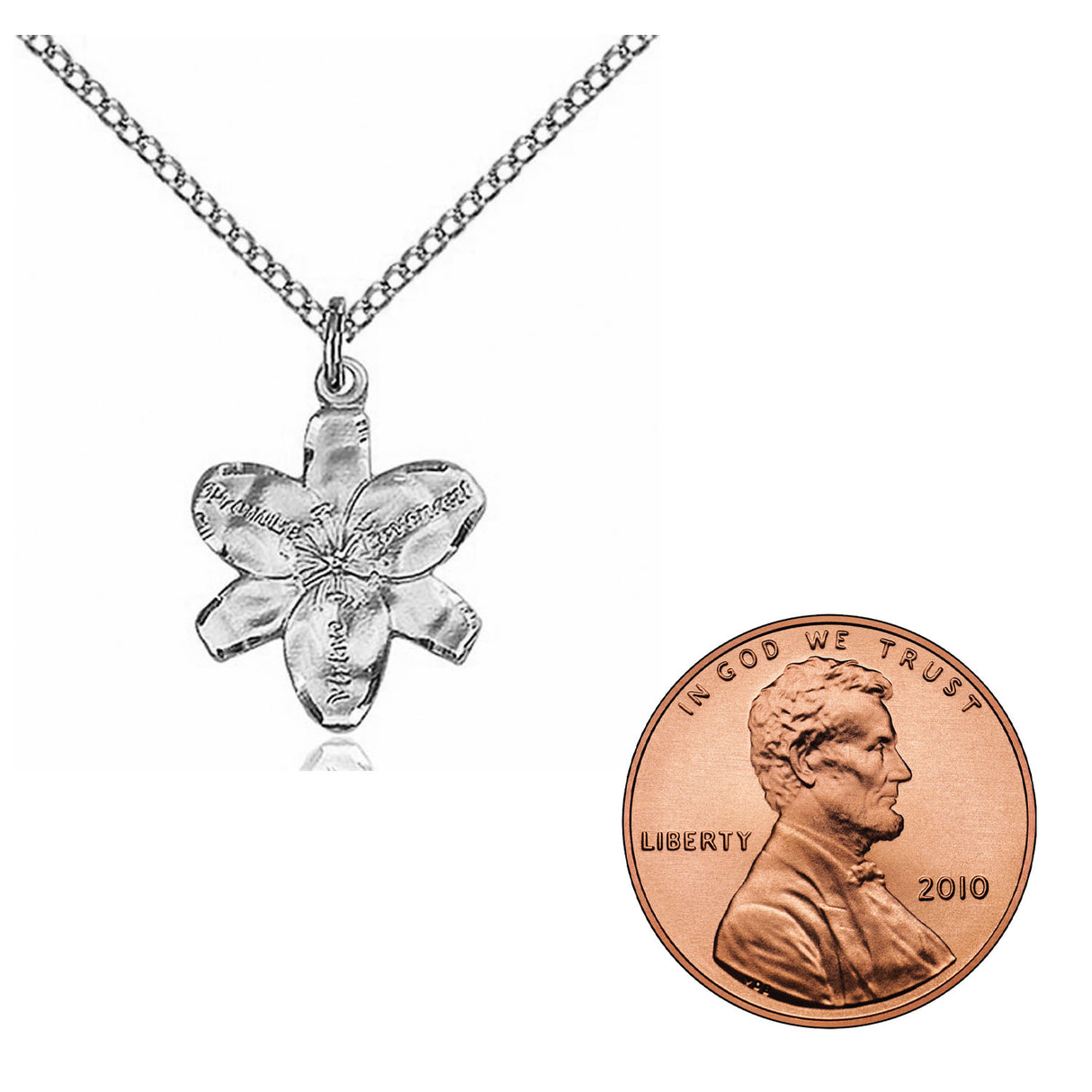 Sterling Silver Chastity Flower Pendant on Lite Curb Chain