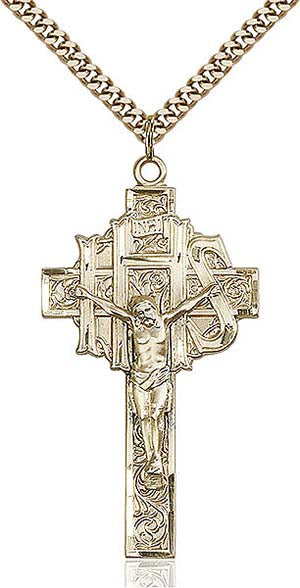 Gold Filled IHS (Holy Name) Crucifix Pendant for Men