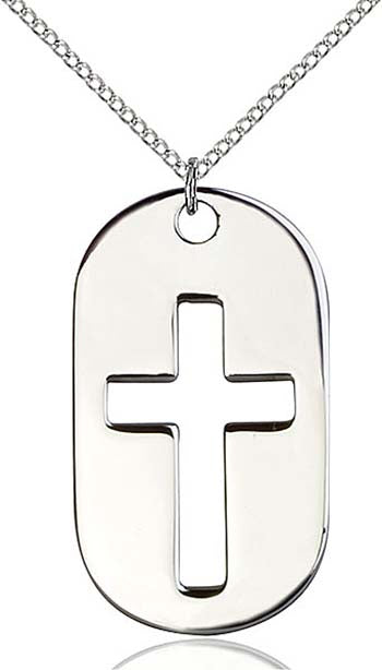 Sterling Silver Cross Cut-Out Dog Tag Pendant