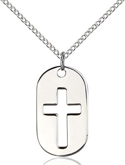 Sterling Silver Cross Dog Tag Pendant 0111DTSS/18SS