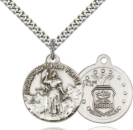 Sterling Silver St. Joan of Arc Pendant with Air Force Seal