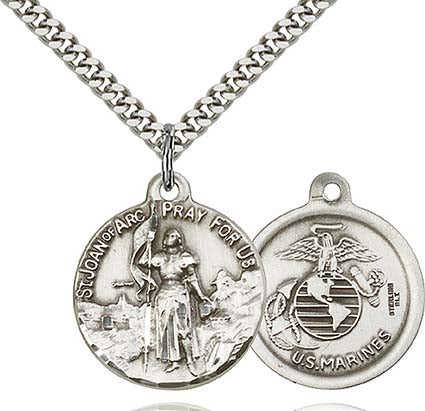 Sterling Silver St. Joan of Arc Pendant with Seal of the U.S. Marines