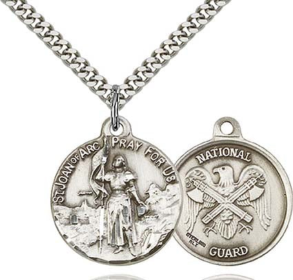 Sterling Silver St. Joan of Arc Pendant with National Guard Seal