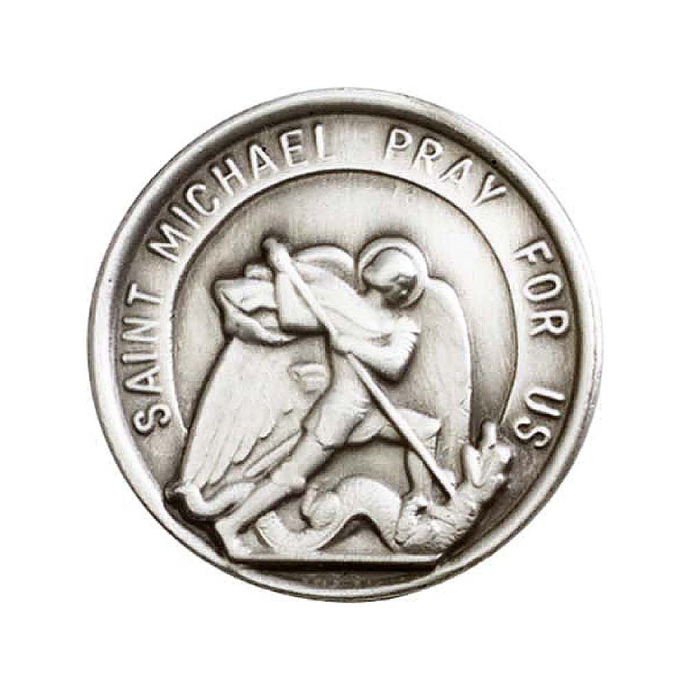 Antique Silver St. Michael the Archangel Round Visor Clip  0201V