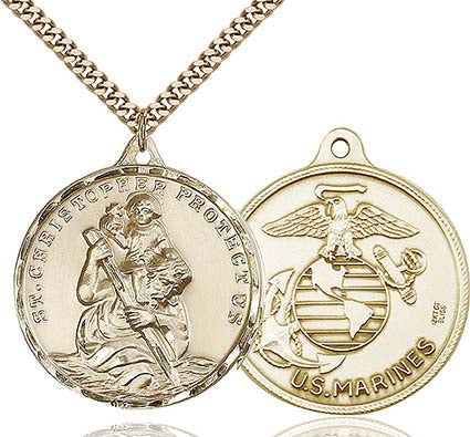 Gold Filled Gold St. Christopher / Marines Medal