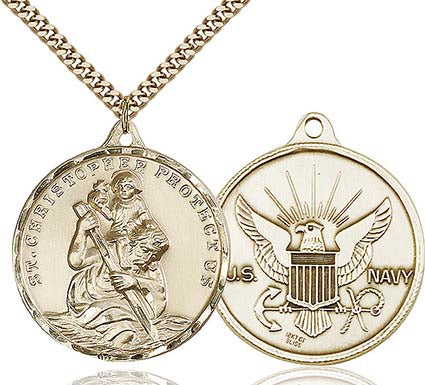 Gold Filled Gold St. Christopher / Navy Medal