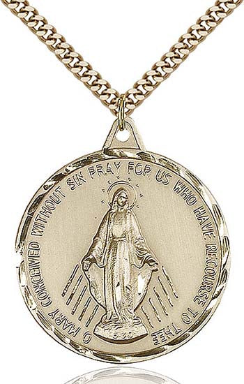 Large Round Gold Filled Miraculous Pendant with Fancy Edge - 0203M