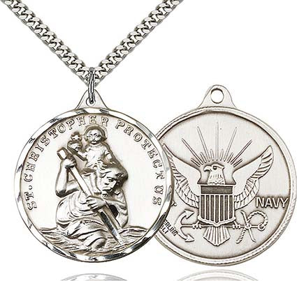 Large Sterling Silver St. Christopher Navy Pendant 0203SS6/24S