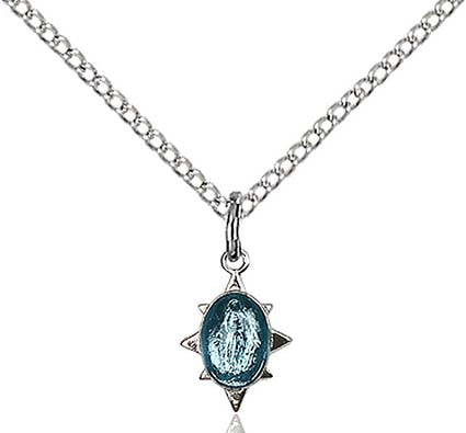 Sterling Silver Miraculous Pendant with Blue Enamel - 0212SS/18SS