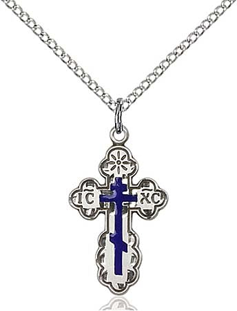 Sterling St. Olga Orthodox Cross Pendant with Blue Center 0256ESS/18SS