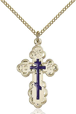 Gold Filled Orthodox St. Olga Cross with Blue Center - Medium