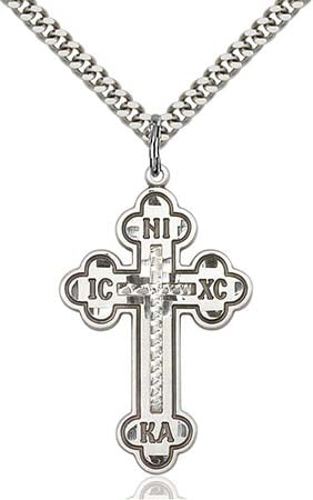 Sterling Silver Russian Orthodox Cross Pendant - Large