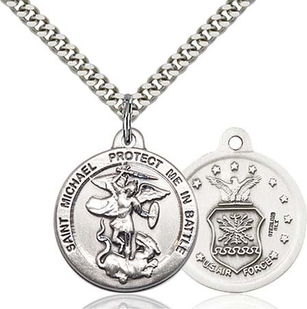 Sterling Silver St. Michael the Archangel Air Force Necklace 0344SS1/24S