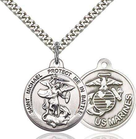 Sterling Silver St. Michael the Archangel Marines Necklace 0344SS4/24S