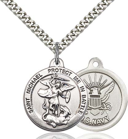 Sterling Silver St. Michael the Archangel Navy Necklace 0344SS6/24S