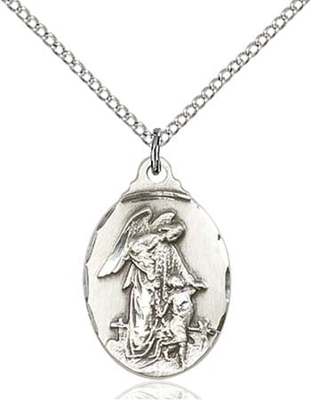 Sterling Silver Oval Guardian Angel Pendant 0599ESS/18SS