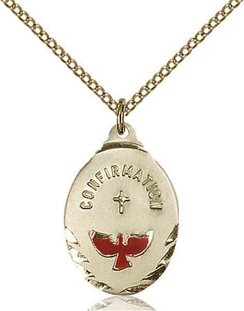 Gold Filled Oval Confirmation Pendant with Red Dove 0599WSS/18SS
