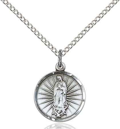 Round Sterling Silver Our Lady of Guadalupe Pendant 0601FSS/18SS