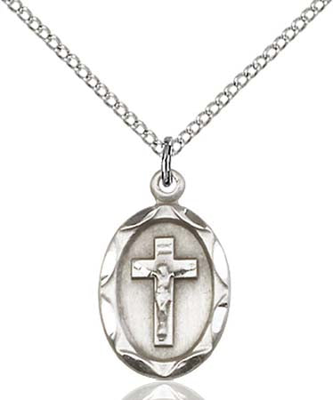 Sterling Silver Oval Crucifix Medal Pendant 0612CFSS/18SS