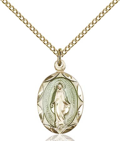 Medium Gold Filled & Blue Miraculous Pendant with Scalloped Edge