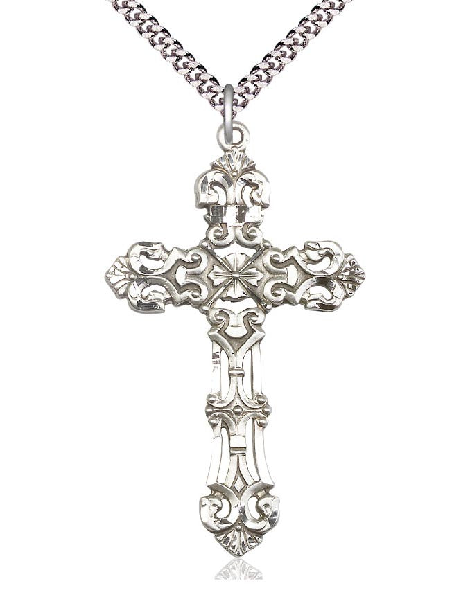 Sterling Silver 2 inch Ornate Cross Pendant 0648YSS/24S
