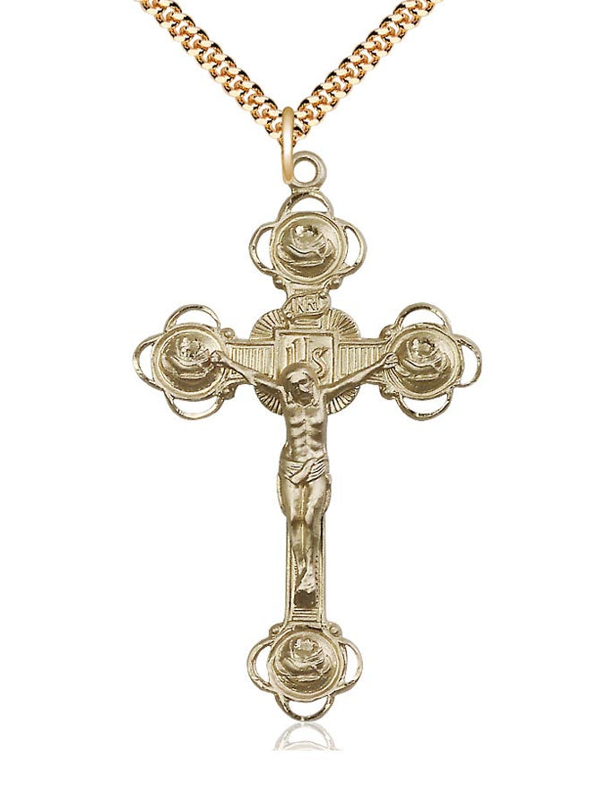 Gold Filled Roses Crucifix Pendant 0654GF/24G