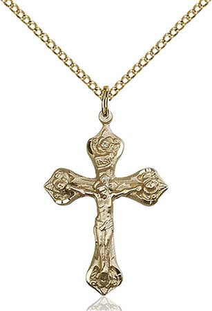 Gold Filled Fancy Leaf End Crucifix Pendant 0662GF/18GF