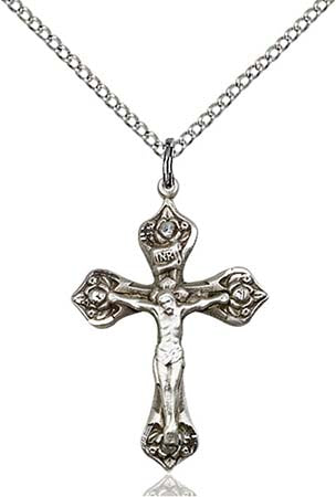 Sterling Silver Fancy Leaf End Crucifix Pendant 0662SS/18SS