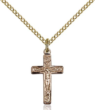 Gold Filled Crucifix with Running Vine Pendant - Petite