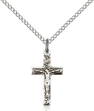 Sterling Silver Crucifix with Running Vine Pendant - Petite 0672SS/18SS