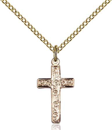 Gold Filled Cross with Running Vine Pendant - Petite 0672YGF/18GF