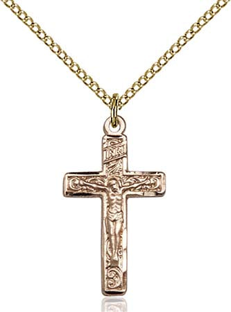 Gold Filled Crucifix with Running Vine Pendant - Small 0673GF/18GF