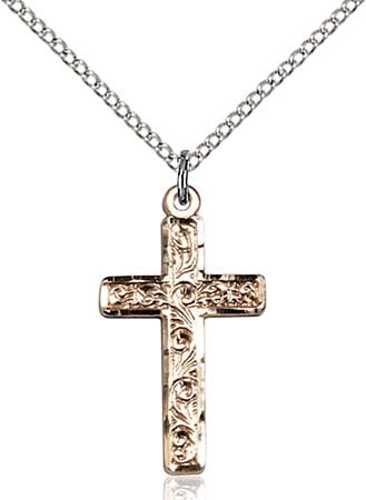 Gold Filled Cross with Running Vine Pendant - Small 0673YGF/18GF