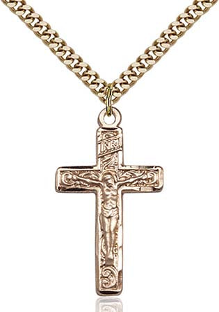 Gold Filled Crucifix with Running Vine Pendant - Medium 0674GF/24G
