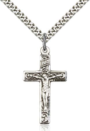 Sterling Silver Crucifix with Running Scroll Pendant - Medium