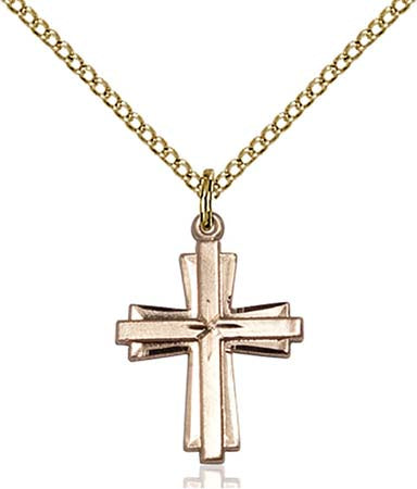 Gold Filled Double Cross with Starburst Center Pendant - Small