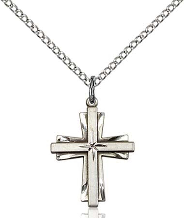 Sterling Silver Double Cross with Starburst Center Pendant - Small
