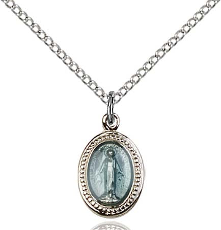 Small Sterling Silver and Blue Miraculous Medal Pendant - 0700BSS/18SS