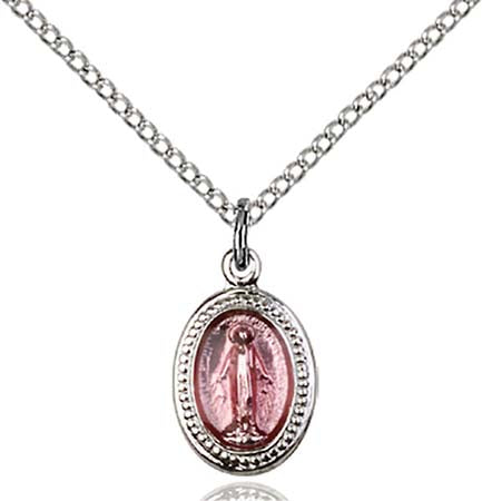 Sterling Silver & Pink Miraculous Medal Pendant 0700PSS/18SS