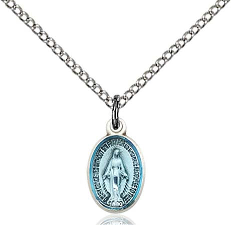 Sterling Silver Small Blue Miraculous Medal Pendant 0702EMSS/18SS
