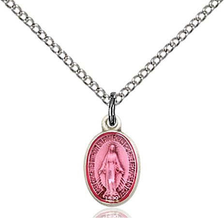 Sterling Silver Small Pink Miraculous Medal Necklace 0702PMSS/18SS