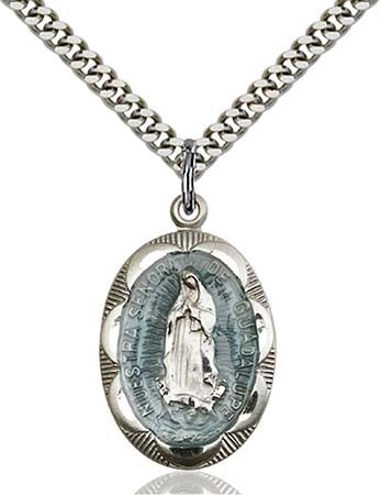 Sterling Silver Blue Enameled Our Lady of Guadalupe Pendant 0801EFSS/24S