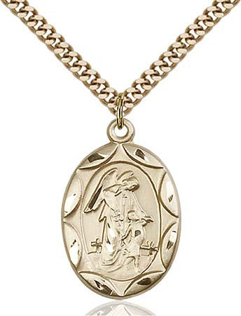 Gold Filled Oval Guardian Angel Pendant - 0801E