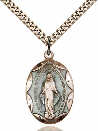 Large Gold Filled & Blue Miraculous Pendant with Scalloped Edge 0801EMGF