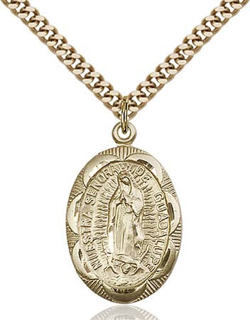 Gold Filled Our Lady of Guadalupe Pendant with Scalloped Edge - 0801F