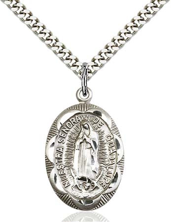 Sterling Silver Our Lady of Guadalupe Pendant 0801FSS/24S
