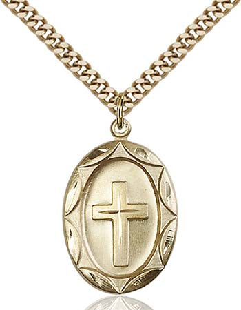 Gold Filled Oval Cross Pendant 0801YGF24G