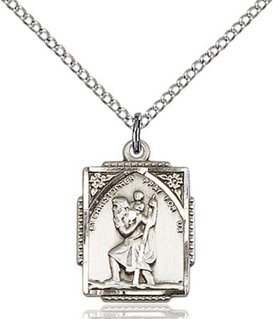 Sterling Silver St. Christopher Rectangle Medal Pendant 0804CSS/18SS
