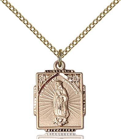 Gold Filled Rectangular Our Lady of Guadalupe Pendant